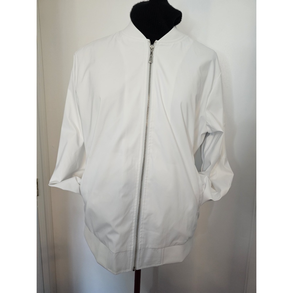 Outdoor Jacket White Bomber Mens Size Large Lightweight Full Zip Windbreaker